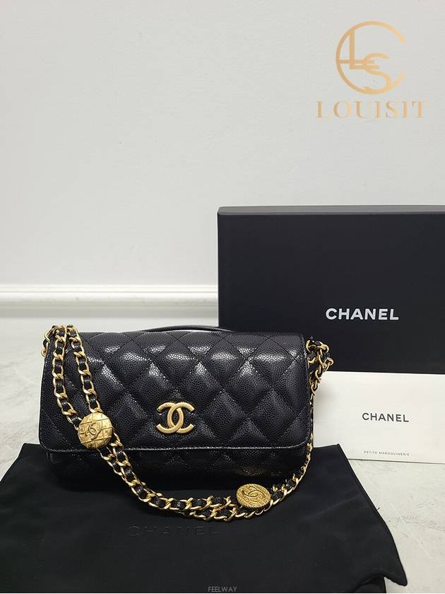 Used luxury goods Lewis It Black caviar gold coin chain shoulder crossbag with built in chip - CHANEL - BALAAN 9