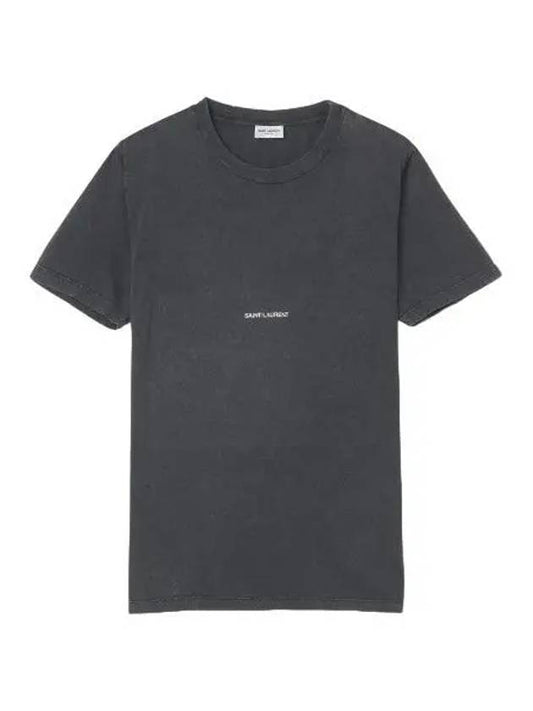 Rive Gauche Destroyed Short Sleeve T Shirt Washed Black Tee - SAINT LAURENT - BALAAN 1