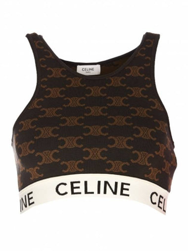 Triomphe Monogram Silk Cotton Bra Top Brown - CELINE - BALAAN 1