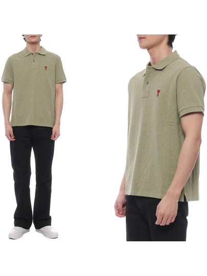 Men's Heart Logo Polo Shirt Heather Sage - AMI - BALAAN 2