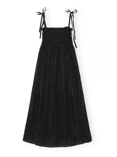 Smoke Strap Viscose Habotai Midi Dress Black - GANNI - BALAAN 2