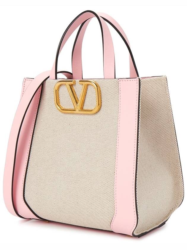 V Logo Signature Leather Tote Bag Pink - VALENTINO - BALAAN 3