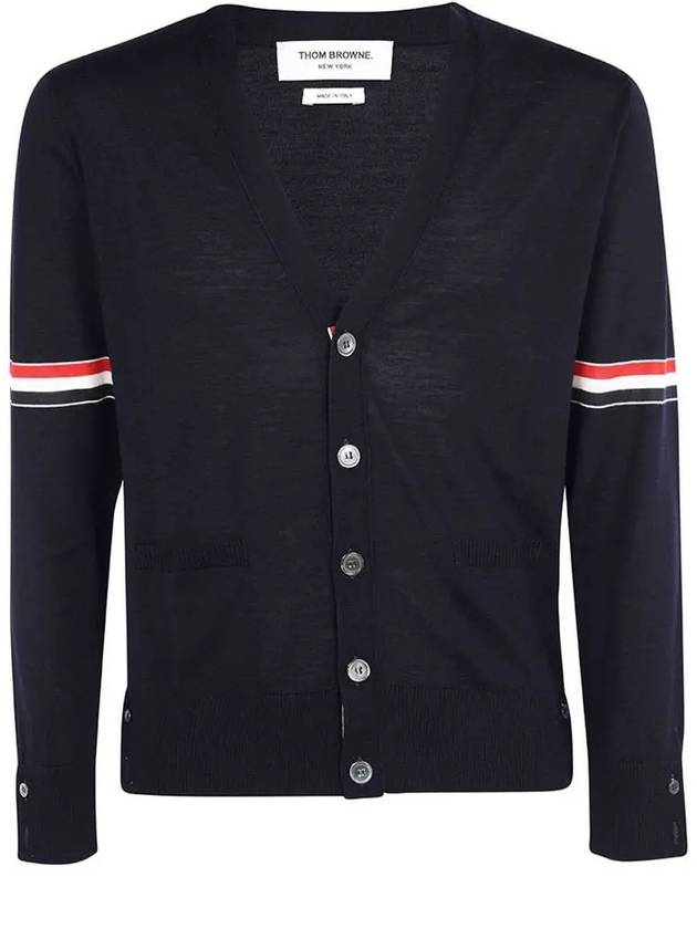 Stripe Armband Merino Wool Cardigan Navy - THOM BROWNE - BALAAN 3