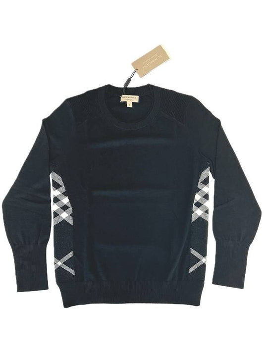 Women's Check Dedale Wool Knit Top Black - BURBERRY - BALAAN.