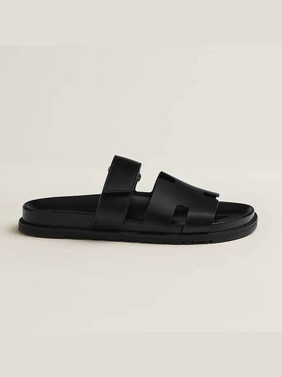 Hermes Chypre H Logo Calfskin Sandals Black - HERMES - BALAAN 2