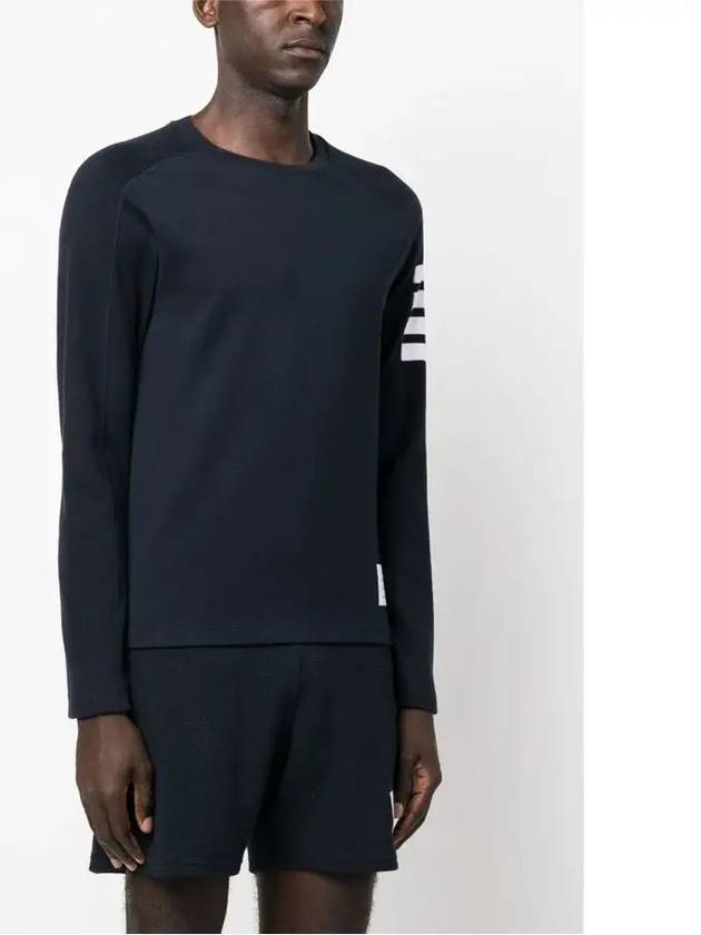 4-Bar Striped Cotton Long Sleeve T-Shirt Navy - THOM BROWNE - BALAAN 5