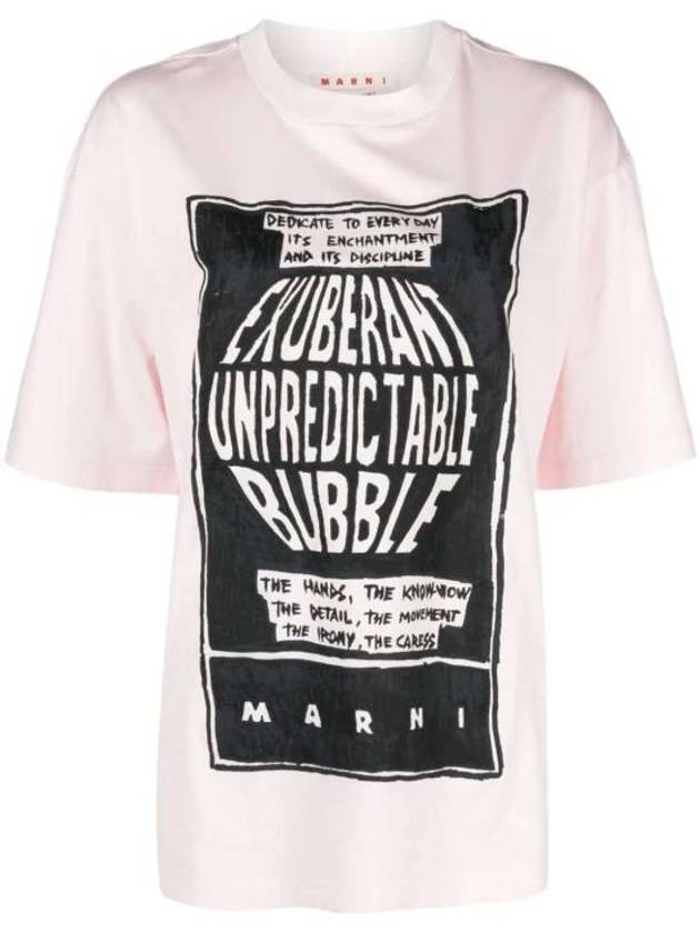 Women's Slogan Print Short Sleeve T-Shirt Light Pink - MARNI - BALAAN 2