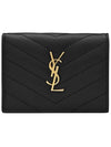 Monogram Caviar Leather Flap Card Wallet Black - SAINT LAURENT - BALAAN 1