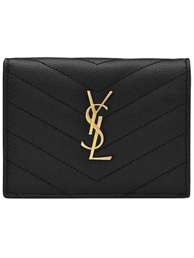 Monogram Caviar Leather Flap Card Wallet Black - SAINT LAURENT - BALAAN 1