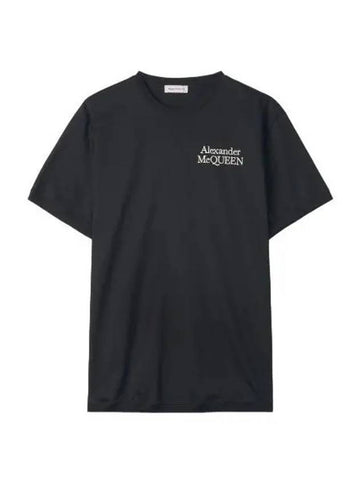 Embroidered logo short sleeve t shirt black - ALEXANDER MCQUEEN - BALAAN 1