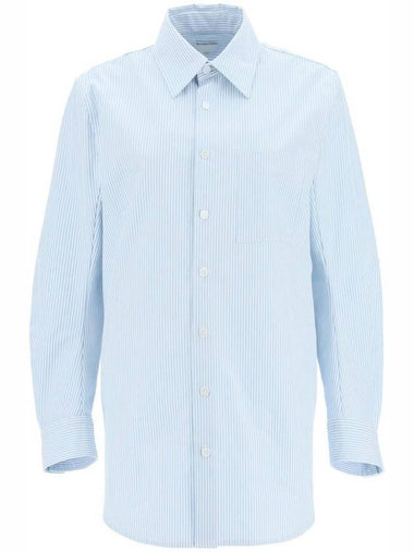 Women's Pinstripe Compact Cotton Shirt Pale Blue - BOTTEGA VENETA - BALAAN 1