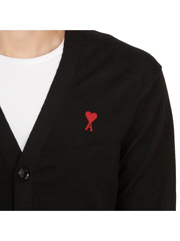 Red Heart Logo Merino Wool Cardigan Black - AMI - BALAAN 9