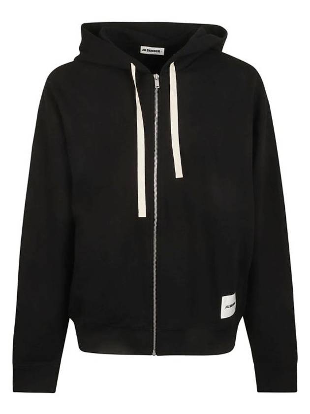 Logo Patch Drawstring Cotton Zip-up Hoodie Black - JIL SANDER - BALAAN 2