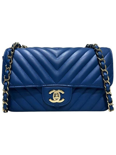 A69900 Blue Lambskin New Mini Chevron Gold Chain Cross Bag - CHANEL - BALAAN 1