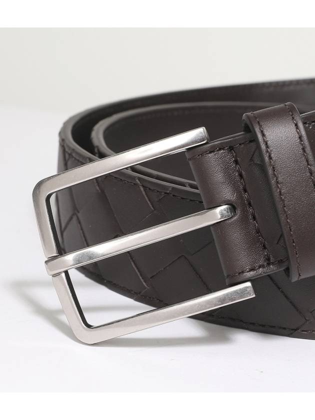 Men's Intrecciato Weaving Leather Belt Dark Brown - BOTTEGA VENETA - BALAAN 3