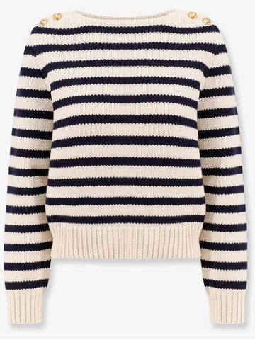 Marinière Boat Neck Knit Top Navy Off White - CELINE - BALAAN 1