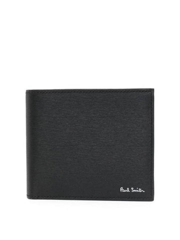 Logo Print Leather Half Wallet Black - PAUL SMITH - BALAAN 1