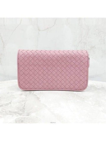 Lux You Pink Intrecciato Weaving Zipper Long Wallet - BOTTEGA VENETA - BALAAN 1