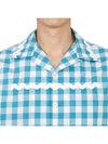 Check Short Sleeve Shirt Blue - PRADA - BALAAN 8