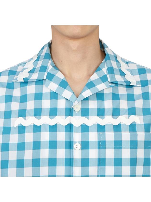 Check Short Sleeve Shirt Blue - PRADA - BALAAN 8