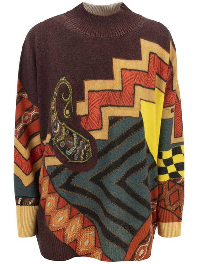 Women's Print Oversized Wool Knit Top - ETRO - BALAAN 2