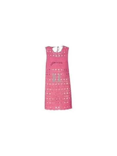 Women's Logo Open Crochet Backless Tunic Short Dress Pink - GANNI - BALAAN 2