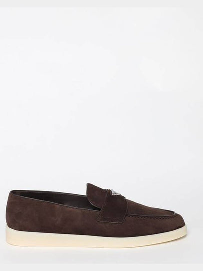 Triangle Logo Suede Loafers Dark Brown - PRADA - BALAAN 2