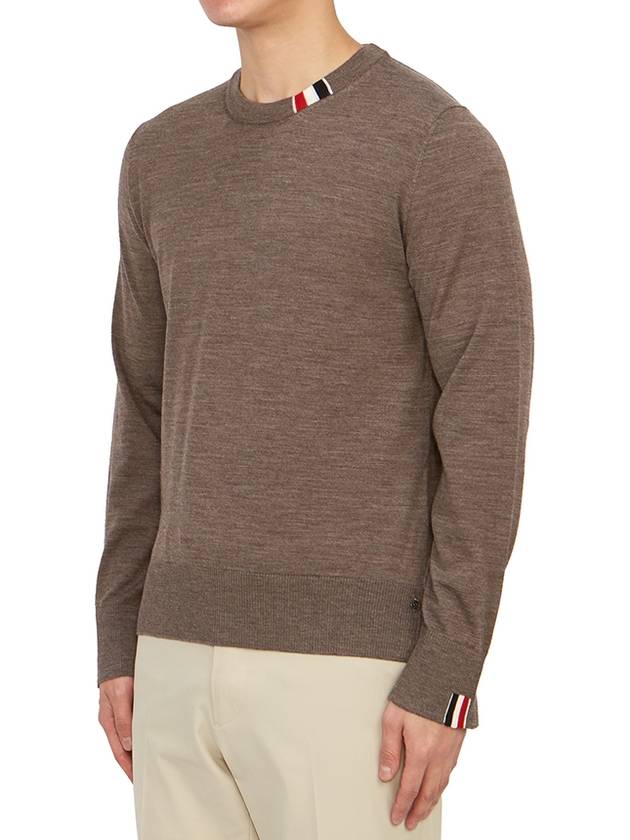 Intarsia Stitch Crew Neck Merino Wool Knit Top Brown - THOM BROWNE - BALAAN 3