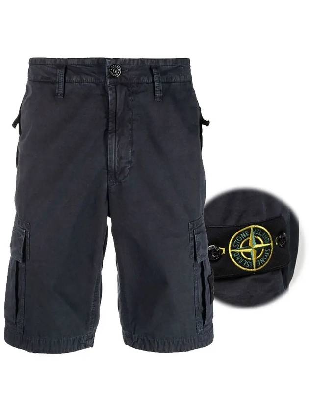 Men's Wappen Patch Pocket Bermuda Cargo Shorts Navy - STONE ISLAND - BALAAN 3