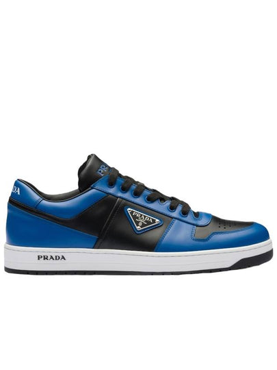 Men's Downtown Triangle Logo Leather Low Top Sneakers Blue Black - PRADA - BALAAN 2