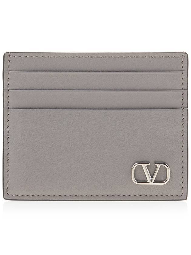 V Logo Signature Calfskin Card Wallet Grey - VALENTINO - BALAAN 1