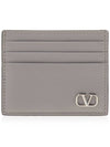 V Logo Signature Calfskin Card Wallet Grey - VALENTINO - BALAAN 1