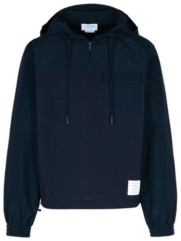 Ripstop Wool Tech Milano Half Zip Combo Hoodie Navy - THOM BROWNE - BALAAN 1