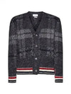 Donegal Tartan Stripe V-Neck Cardigan Grey - THOM BROWNE - BALAAN 2