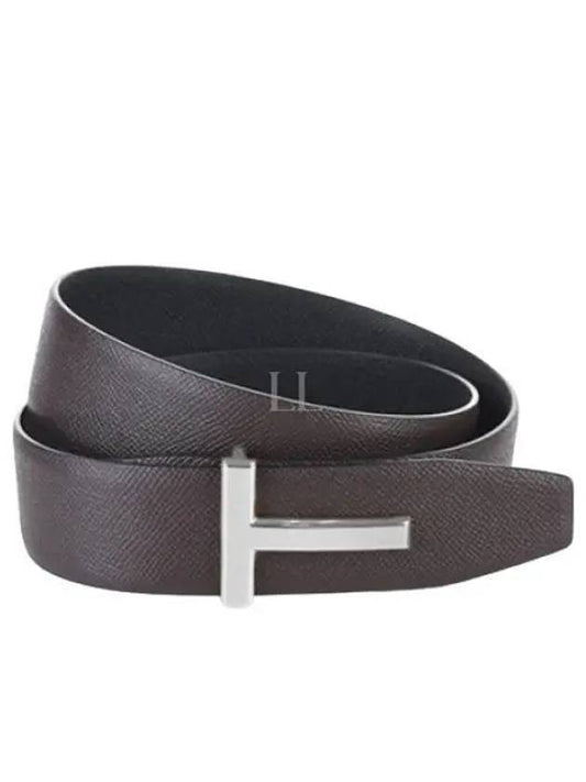 Men's T Logo Reversible Leather Belt Brown - TOM FORD - BALAAN 2