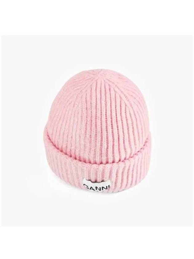 Logo Patch Knit Beanie Pink - GANNI - BALAAN 6