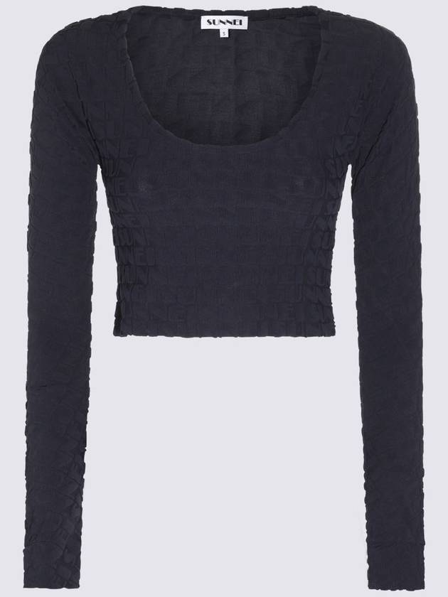 Women's Jacquard Crop Long Sleeve T-Shirt Navy - SUNNEI - BALAAN 2