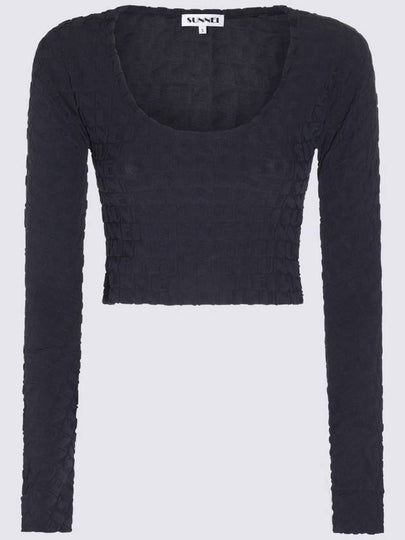 Women's Jacquard Crop Long Sleeve T-Shirt Navy - SUNNEI - BALAAN 2