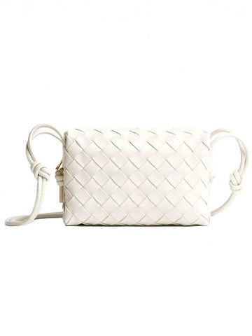 Intrecciato Loop Small Leather Cross Bag White - BOTTEGA VENETA - BALAAN 1