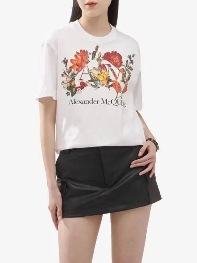 Dutch Flower Logo-Prined Crewneck Short Sleeve T-Shirt White - ALEXANDER MCQUEEN - BALAAN 2