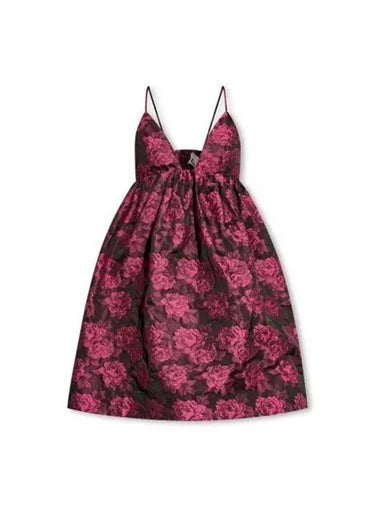 Botanical Mini Strap Jacquard Midi Dress Pink - GANNI - BALAAN 1