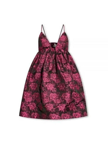 Botanical Mini Strap Jacquard Midi Dress Pink - GANNI - BALAAN 1