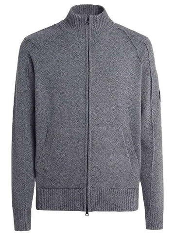 Lens Wappen Lambswool Zip-Up Cardigan Grey - CP COMPANY - BALAAN 1