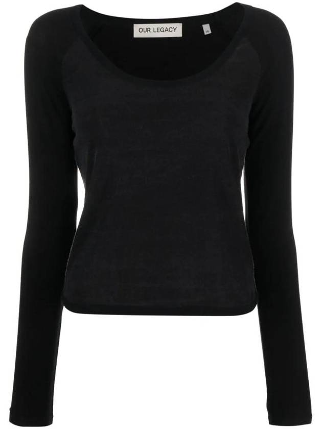 Deep U-neck Cotton Long Sleeve T-Shirt Black - OUR LEGACY - BALAAN 1