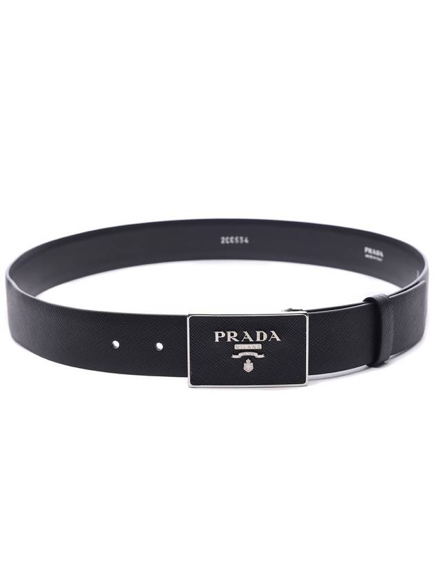 Metal Buckle Saffiano Leather Belt Black - PRADA - BALAAN 5