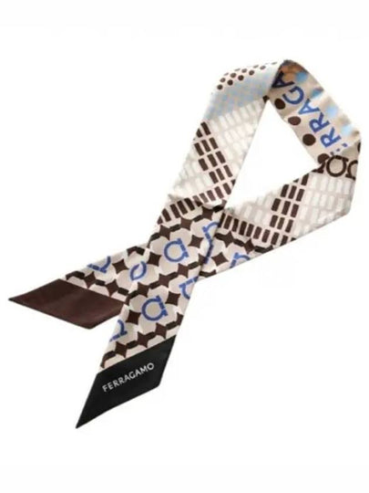 Gancini Print Mini Silk Scarf Beige - SALVATORE FERRAGAMO - BALAAN 2