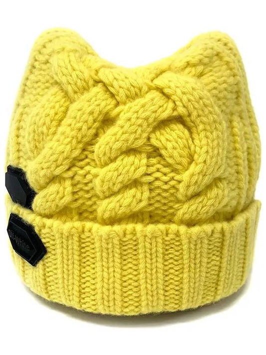 knit pop color wool beanie yellow - OFF WHITE - BALAAN.