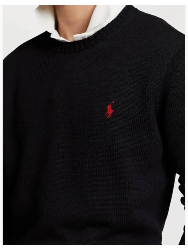 Embroidered Pony Logo Crew Neck Cotton Knit Top Black - POLO RALPH LAUREN - BALAAN 5