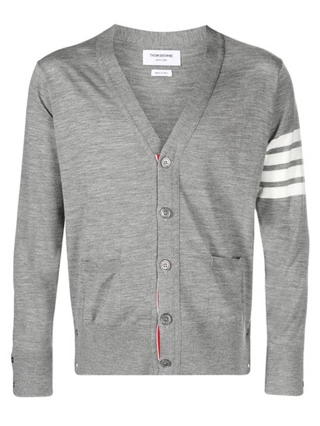 Men's Sustainable Classic Diagonal Wool Cardigan Pale Grey - THOM BROWNE - BALAAN 3