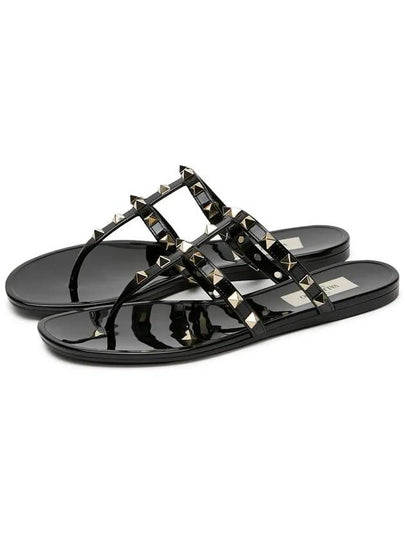 Rockstud PVC Rubber Flat Flip Flops Black - VALENTINO - BALAAN 2